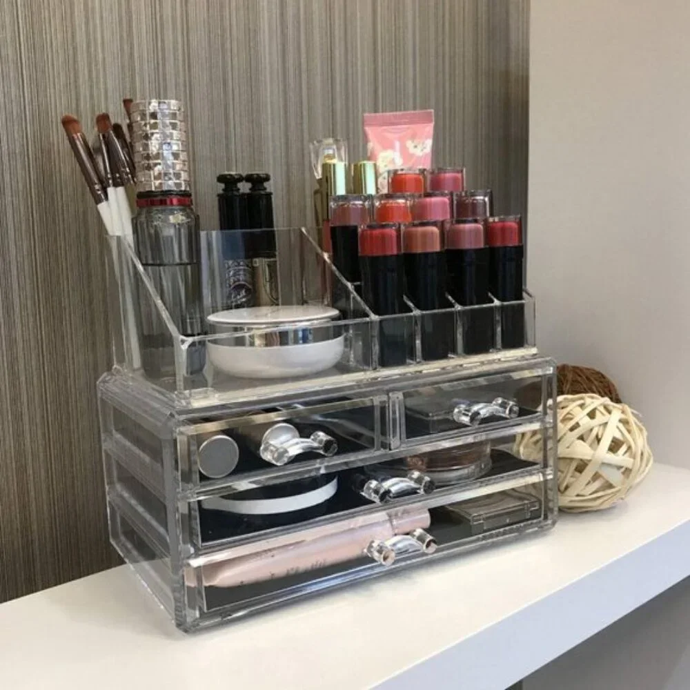 New Acrylic Makeup Organizer, 4 Drawers & Lipstick Holder for Vanity & Room